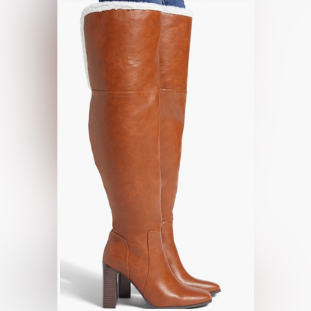 Brand new in box 8.5 tan tall heeled boots